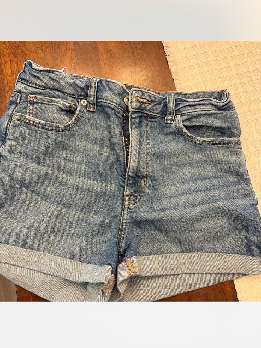 American Eagle Outfitters Light Blue Rolled-Hem Denim Shorts